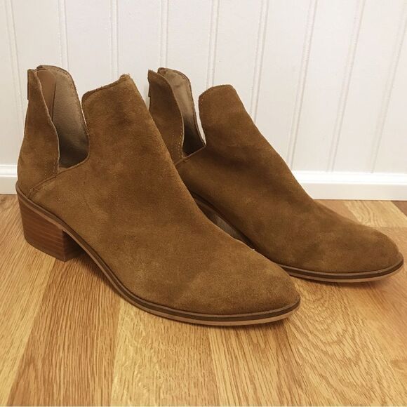 STEVE MADDEN Brown Suede Open Side Ankle Boot Bootie Chunky Heel Leather Size 10 - Picture 2 of 15